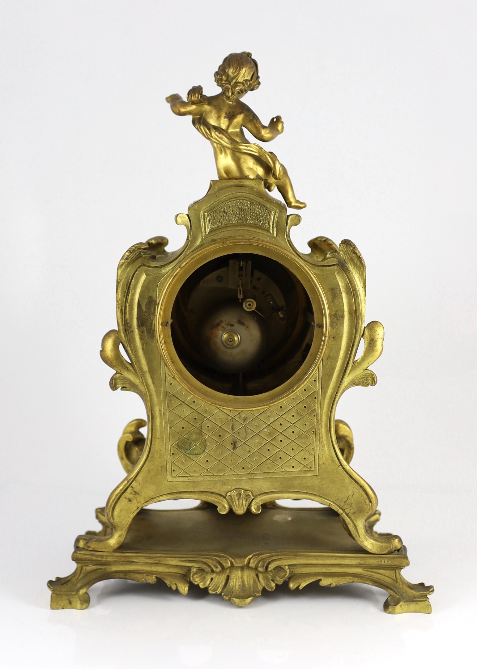 Bernoux of Paris. A 19th century Louis XV style ormolu mantel clock, 33cm wide, 48cm high